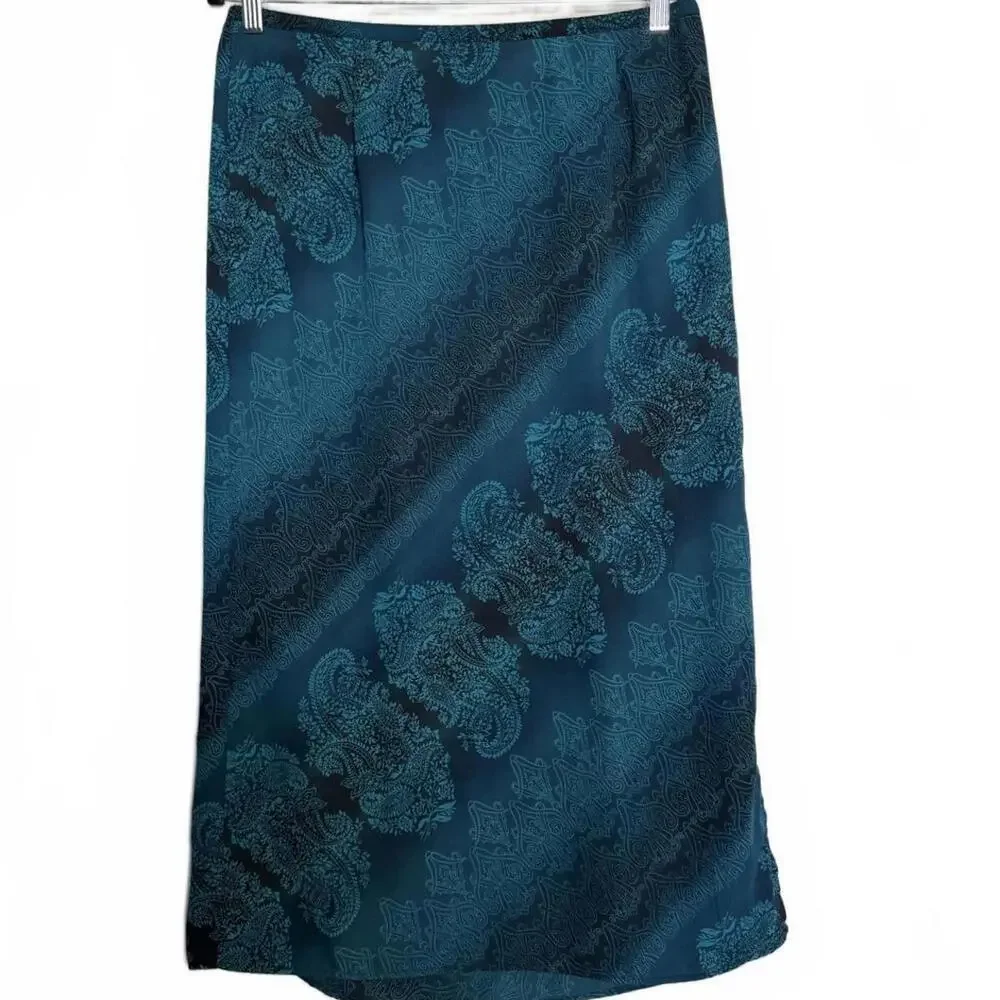 Vintage Blue Bohemian Paisley Print Skirt‎ XL